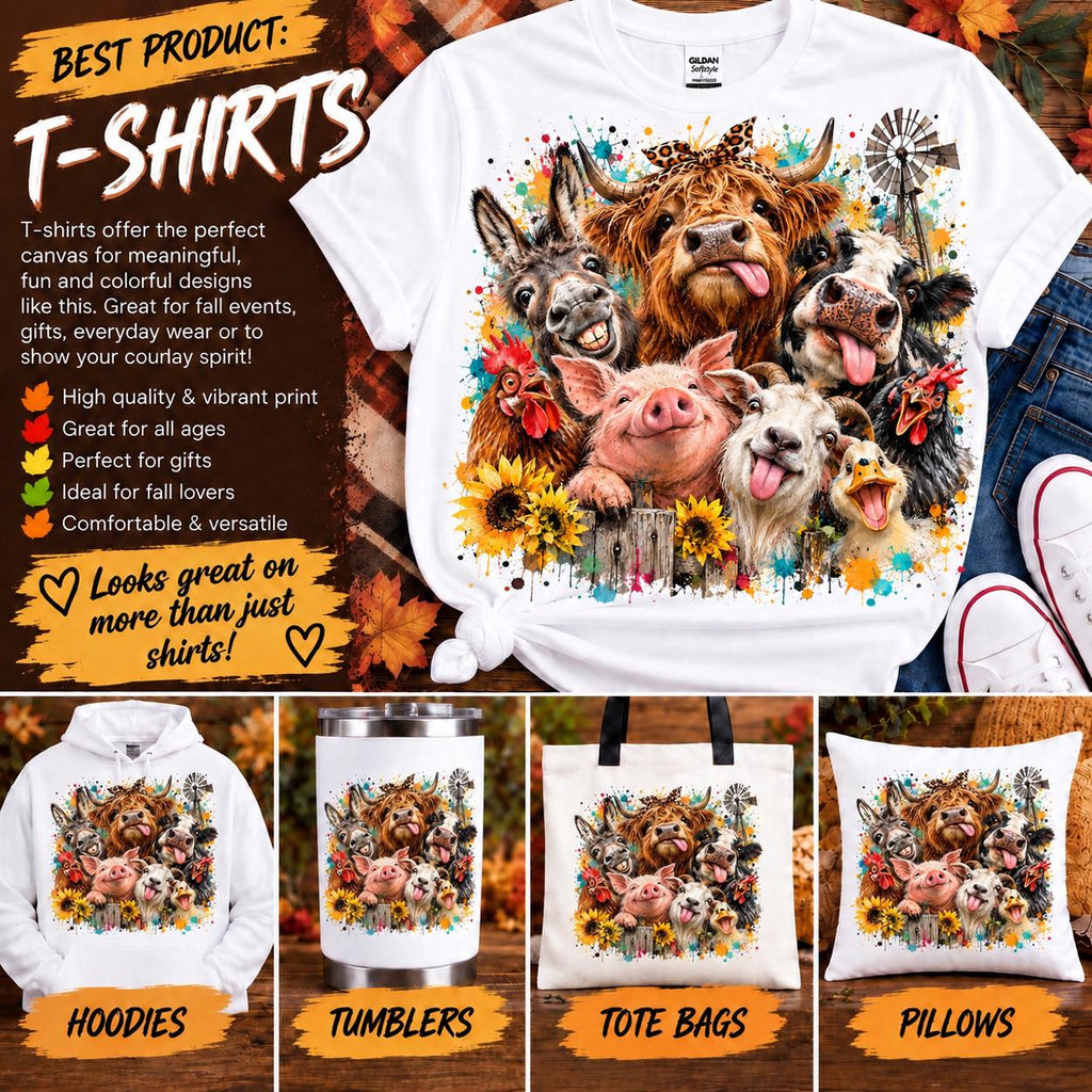 Funny Farm Animals Sublimation PNG, Crazy Farm Animal PNG, Highland Cow Pig Chicken Goat Duck Design, Farmhouse Shirt PNG, Digital Download