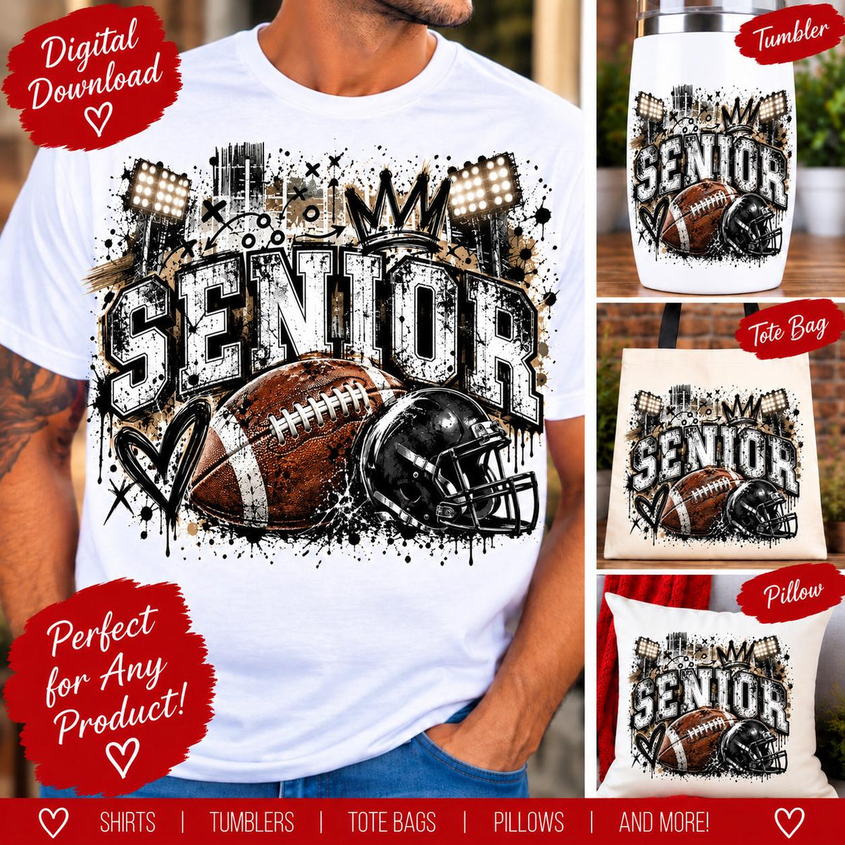 Football Senior PNG, Senior Night Football Design, Senior 2026 PNG, Football Player Senior Shirt, Grunge Football Sublimation