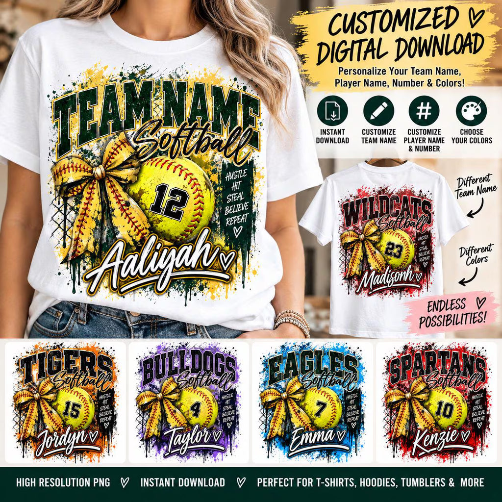 Custom Softball Digital Download, Personalized Team Shirt PNG, Softball Player Name Number Design, Customized Digital Download