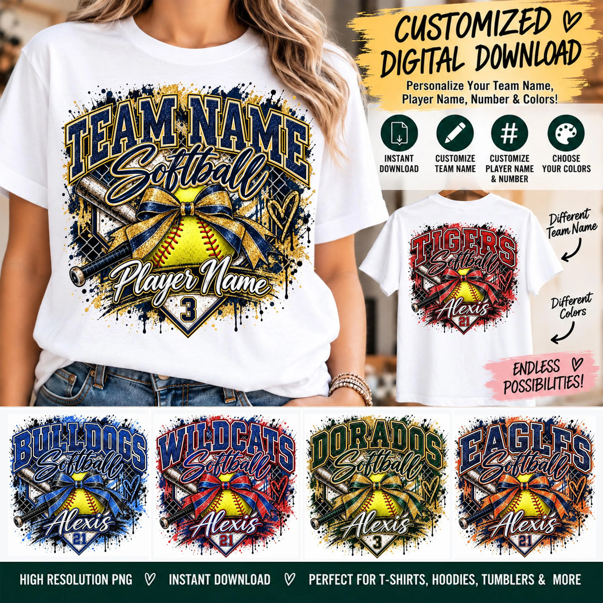 Custom Softball Digital Download, Personalized Team Shirt PNG, Softball Player Name Number Design, Customized Digital Download