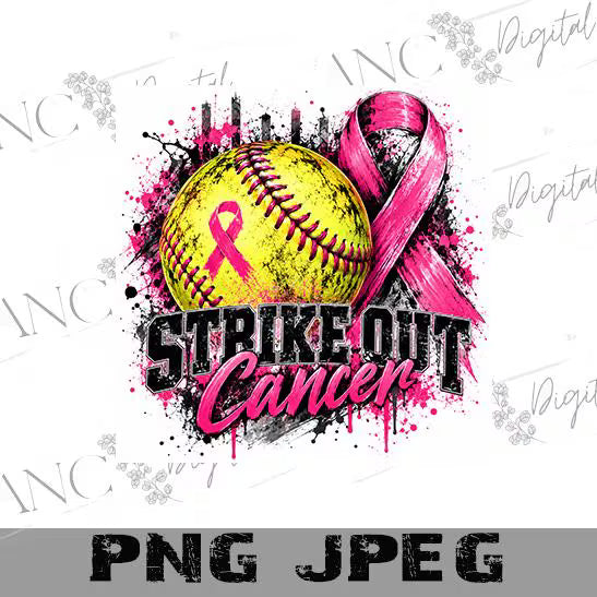 Softball Breast Cancer Awareness Sublimation PNG, Strike Out Cancer Softball Design, Pink Ribbon Sports PNG, October Awareness Digital