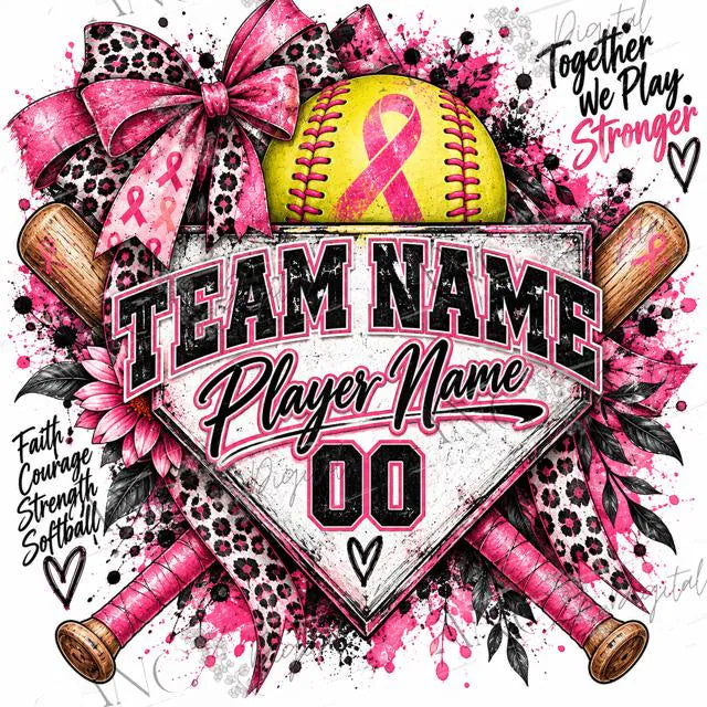 Personalized Breast Cancer Softball PNG | Custom Team Name, Player Name & Number | Breast Cancer Awareness Softball | Digital Download