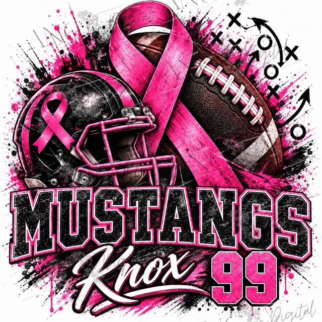Custom Football Breast Cancer Awareness PNG | Personalized Team Name Player Name & Number | Pink Ribbon Football Sublimation Design