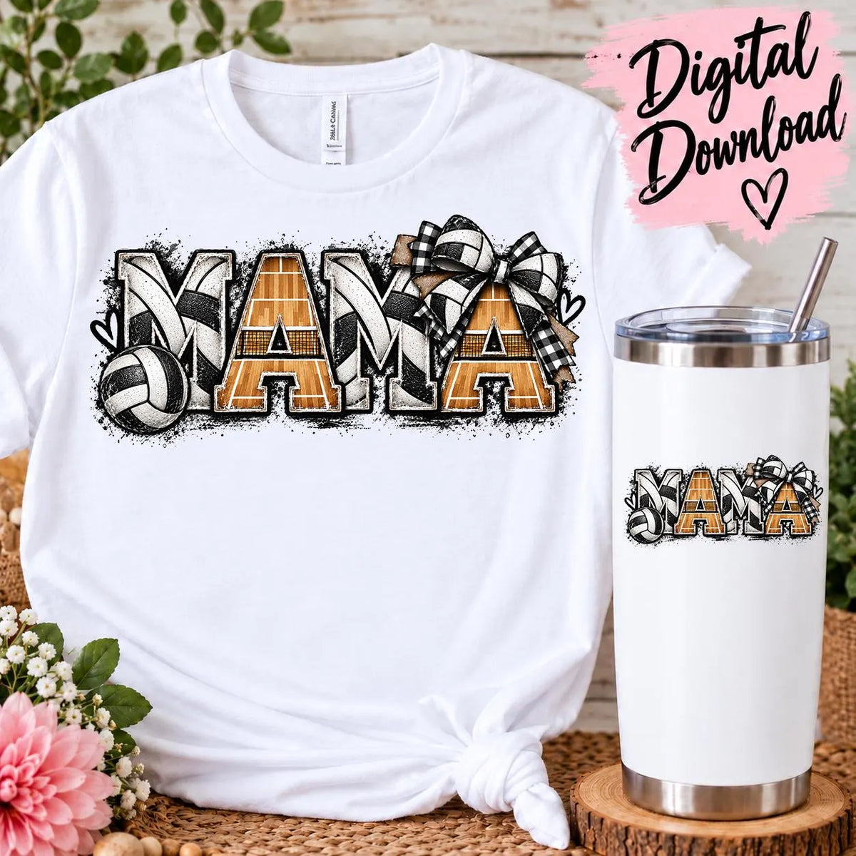 Volleyball MAMA PNG | Volleyball Mom Sublimation Design | Sports Mama | Volleyball Bow Design | Mom Shirt PNG | Digital Download