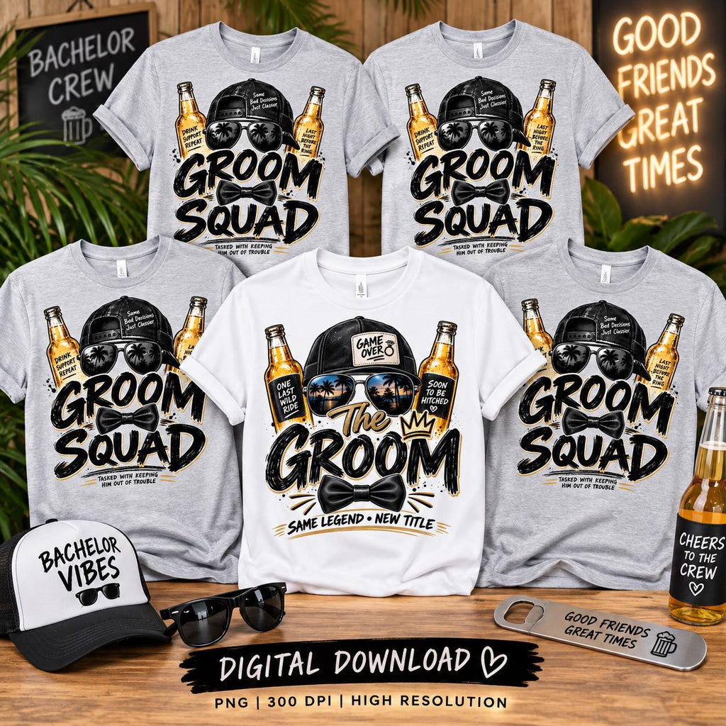 Groom & Groom Squad Sublimation PNG Bundle, Bachelor Party Shirt Design, Groom Shirt PNG, Groomsmen Digital Download, Wedding Party PNG
