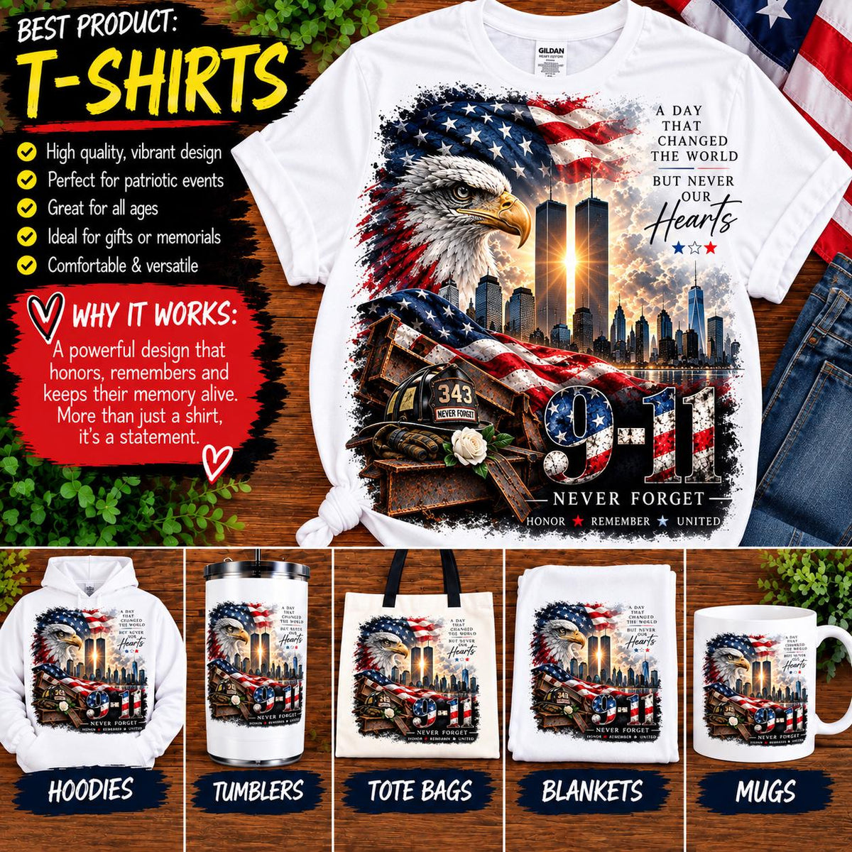 9/11 Never Forget Sublimation PNG, September 11 Memorial Shirt Design, American Flag Eagle PNG, Twin Towers Tribute Digital Download