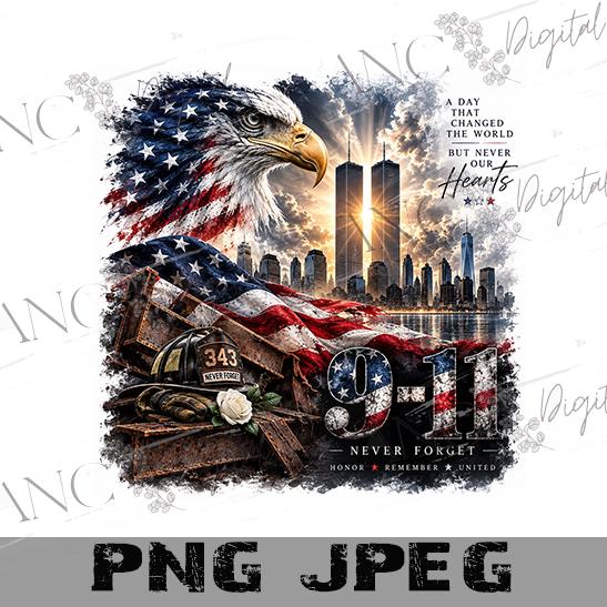 9/11 Never Forget Sublimation PNG, September 11 Memorial Shirt Design, American Flag Eagle PNG, Twin Towers Tribute Digital Download