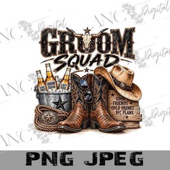 Groom Squad Western Shirt Design, Cowboy Bachelor Party SVG PNG, Groom Squad Sublimation Design, Western Wedding Digital Download