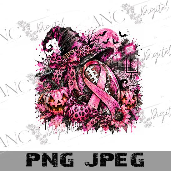 Breast Cancer Football PNG, Halloween Pink Out Sublimation, Pink Ribbon Football PNG, Witch Pumpkin Design, October Digital Download