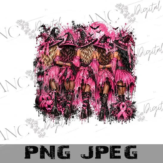 October We Wear Pink PNG, Breast Cancer Awareness Witch Sublimation, Halloween Pink Ribbon Digital Download