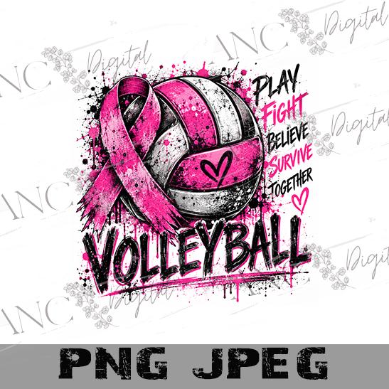Volleyball Breast Cancer Awareness PNG, Pink Ribbon Volleyball Sublimation Design, Volleyball Cancer Awareness Shirt Design, Grunge Sports