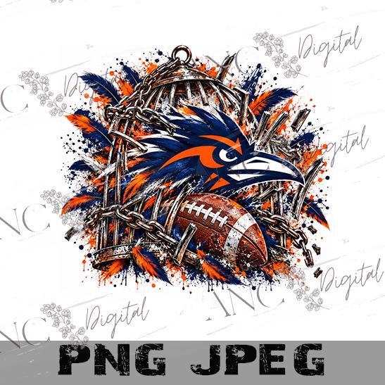 Football Bird Cage PNG, Team Spirit Sublimation Design, Orange Navy Football PNG, Sports Mom Dad Shirt Design, Digital Download
