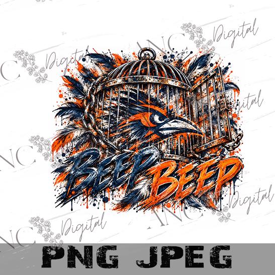 Bird Cage Beep Beep PNG, Roadrunner Football Sublimation Design, Navy Orange Sports PNG, Game Day Shirt Design, Digital Download