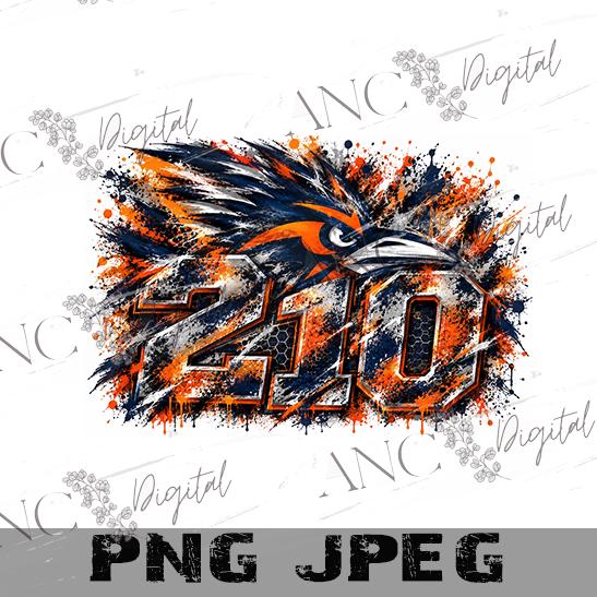 210 Roadrunner PNG, Navy Orange Sublimation Design, Roadrunner Spirit PNG, 210 Area Code Shirt Design, Sports Digital Download
