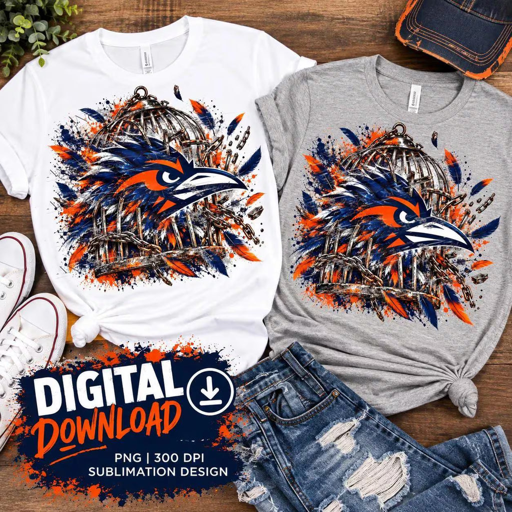 Football Bird Cage PNG, Team Spirit Sublimation Design, Orange Navy Football PNG, Sports Mom Dad Shirt Design, Digital Download
