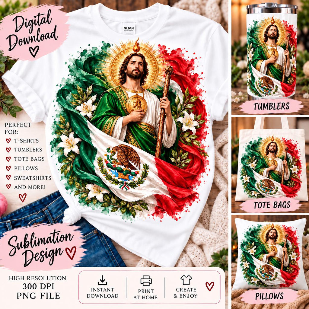 San Judas Tadeo PNG, Mexican Flag Sublimation Design, Saint Jude PNG, Mexico Religious PNG, Catholic Faith Digital Download