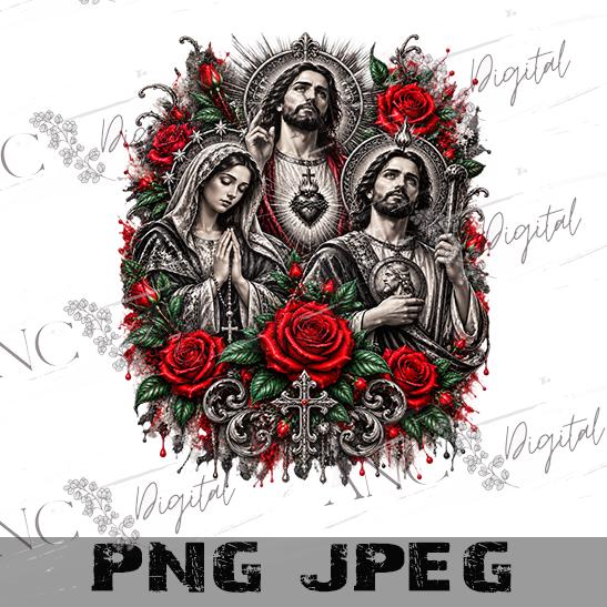 Jesus Virgin Mary San Judas Tadeo PNG, Catholic Religious Sublimation Design, Red Roses Christian PNG, Faith Digital Download