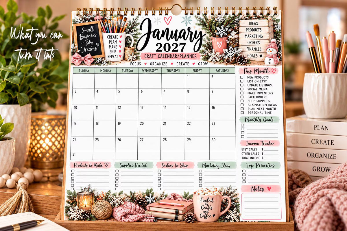 2026-2027 Craft Calendar Planner Printable | Small Business Planner | Etsy Seller Monthly Calendar | Craft Business Organizer PDF