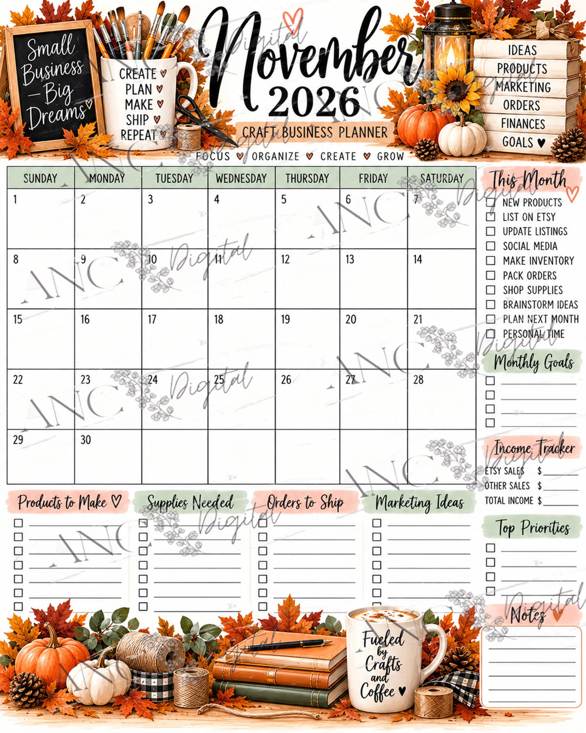 2026-2027 Craft Calendar Planner Printable | Small Business Planner | Etsy Seller Monthly Calendar | Craft Business Organizer PDF