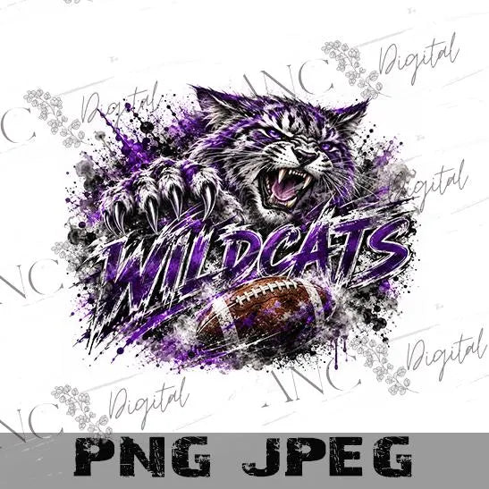 Wildcats Football PNG, Wildcats Sublimation Design, Football Mom Shirt PNG, Wildcat Mascot PNG, School Spirit Digital Download