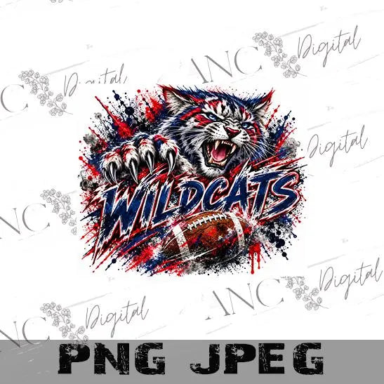 Wildcats Football PNG, Wildcats Sublimation Design, Football Mom Shirt PNG, Wildcat Mascot PNG, School Spirit Digital Download