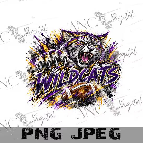 Wildcats Football PNG, Wildcats Sublimation Design, Football Mom Shirt PNG, Wildcat Mascot PNG, School Spirit Digital Download