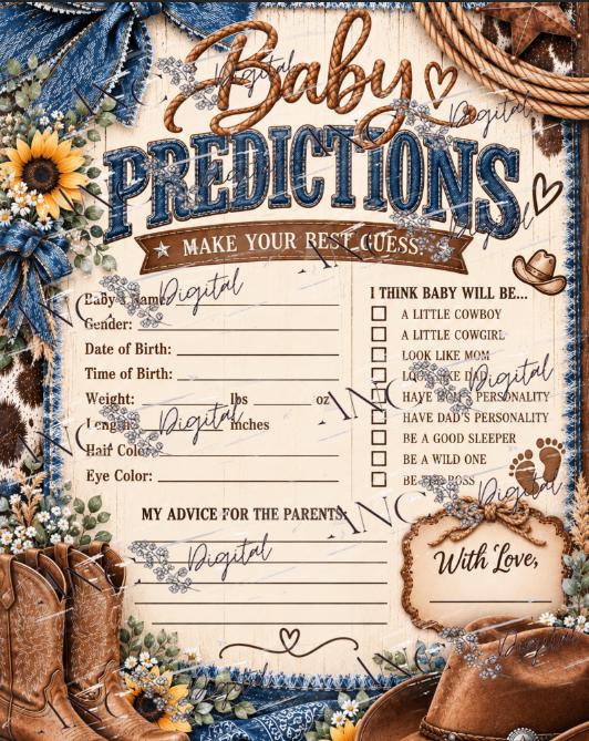 Western Denim Baby Shower Printable, Western Baby Shower Invitation Bundle, Invitation, Rustic Western Baby Shower download. Canva Editable