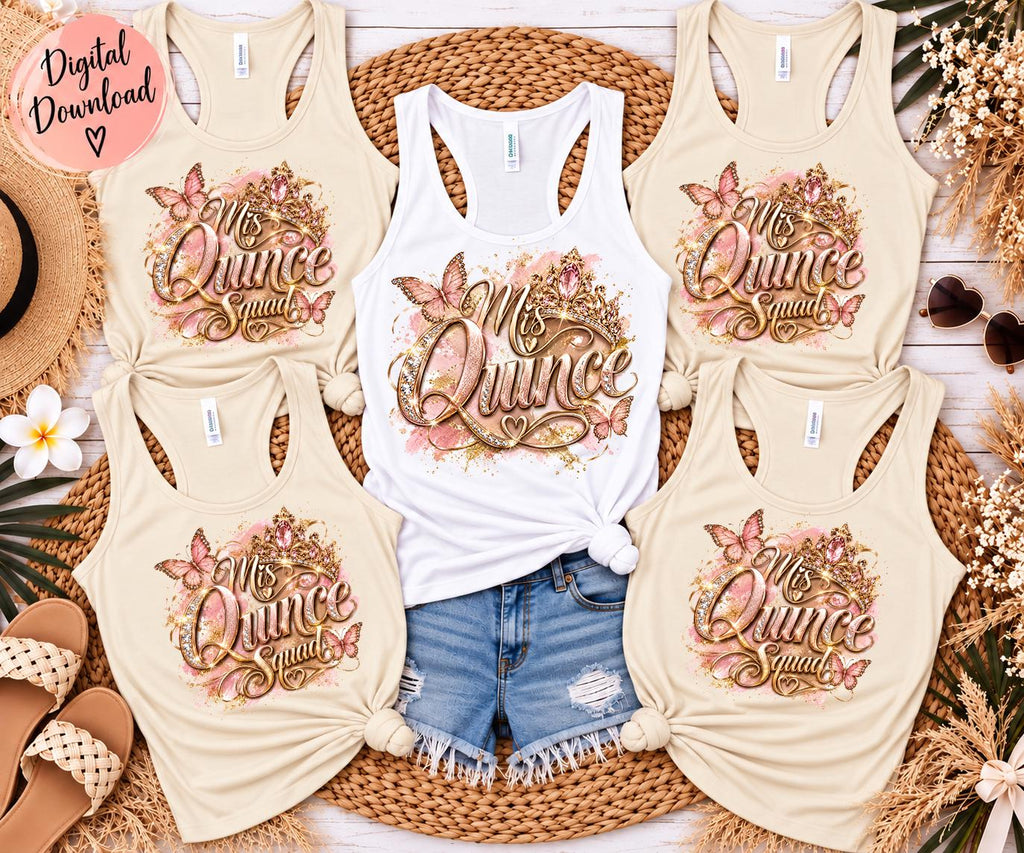 Mis Quince & Mis Quince Squad PNG Bundle, Quinceañera Sublimation Design, Pink Gold Quince Shirt PNG, XV Birthday Digital Download