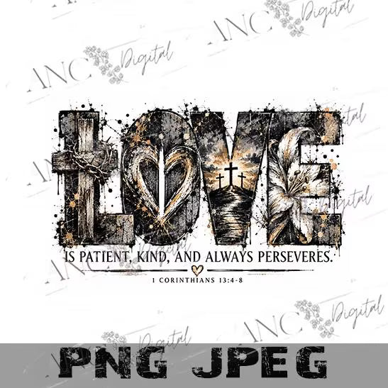 1 Corinthians 13:4-8 PNG, Love Is Patient PNG, Christian Sublimation Design, Bible Verse PNG, Faith Shirt Design, Religious Digital Download