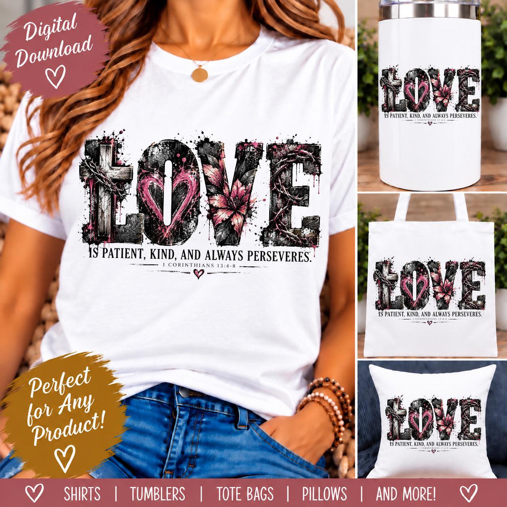 1 Corinthians 13:4-8 PNG, Love Is Patient PNG, Christian Sublimation Design, Bible Verse PNG, Faith Shirt Design, Religious Digital Download