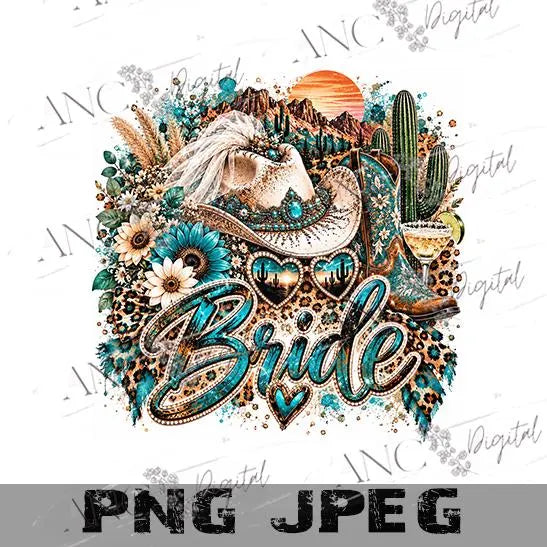 Western Bride & Bride Squad PNG Bundle, Cowgirl Bachelorette Sublimation Design, Turquoise Bridal Party Digital Download