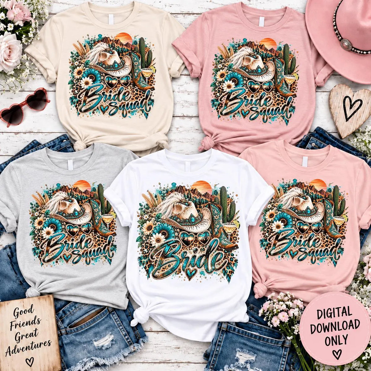 Western Bride & Bride Squad PNG Bundle, Cowgirl Bachelorette Sublimation Design, Turquoise Bridal Party Digital Download