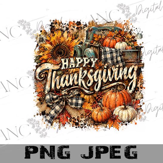 Thanksgiving Sublimation PNG, Happy Thanksgiving Grunge Design, Fall Pumpkin Truck PNG, Autumn Shirt Design, Tumbler & Mug