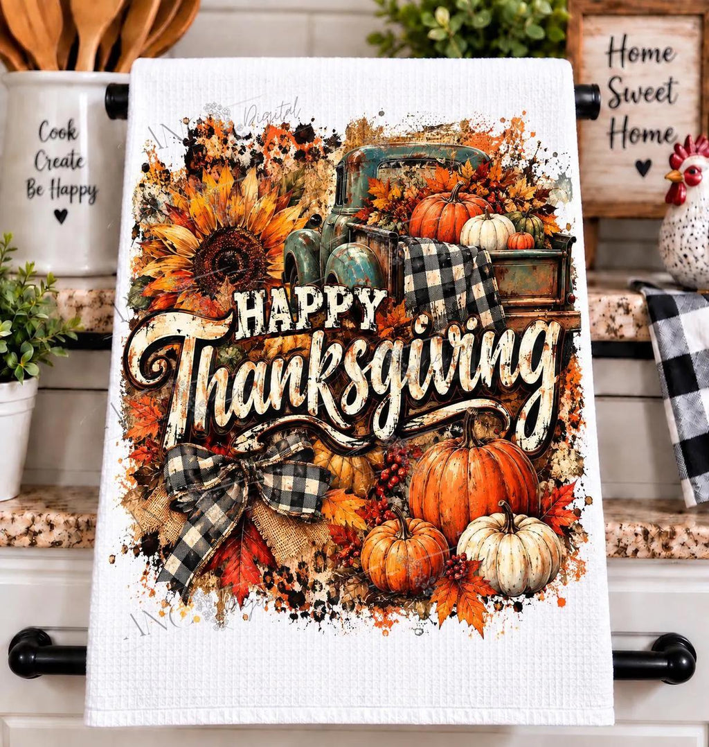 Thanksgiving Sublimation PNG, Happy Thanksgiving Grunge Design, Fall Pumpkin Truck PNG, Autumn Shirt Design, Tumbler & Mug