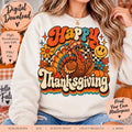 Retro Thanksgiving PNG, Vintage Turkey Sublimation Design, Groovy Fall PNG, Thanksgiving Shirt Design, 70s Turkey PNG