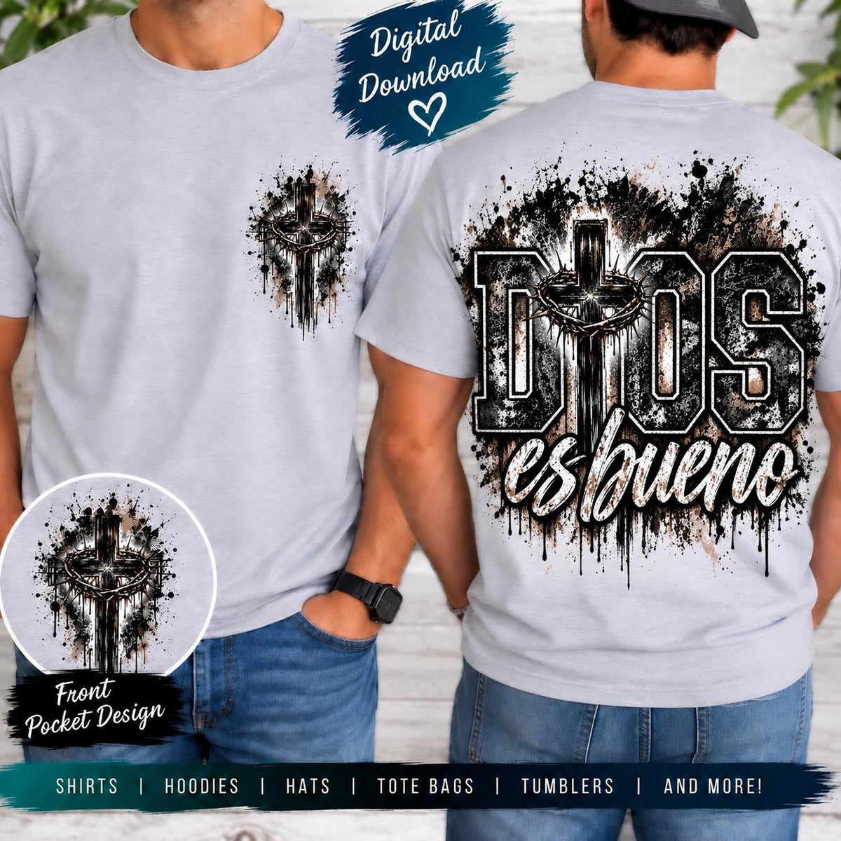 DIOS Es Bueno PNG,  Spanish Faith Design, Religious Sublimation Design, Jesus Cross PNG, Religious Digital Download
