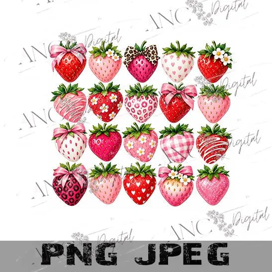 Cute Strawberry PNG Bundle, Strawberry Sublimation Design, Pink Strawberry PNG, Coquette Strawberry Digital Download, Summer Fruit PNG