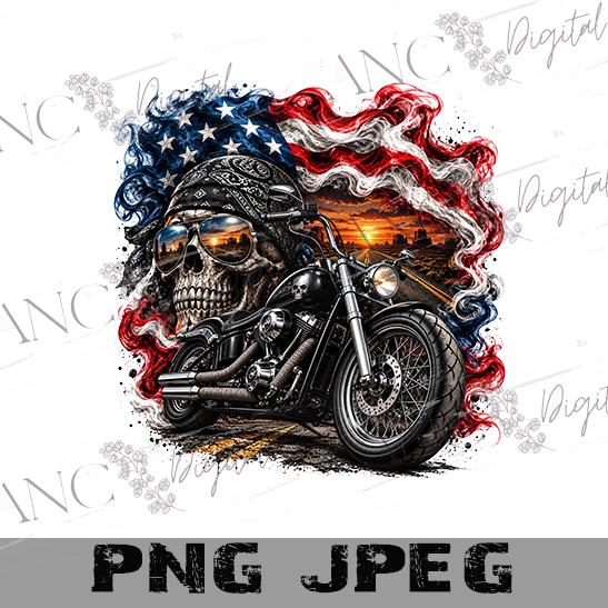 Patriotic Biker Sublimation PNG, Motorcycle Skull PNG, American Biker Shirt Design, Eagle Flag Motorcycle PNG, Grunge Rider Digital Download