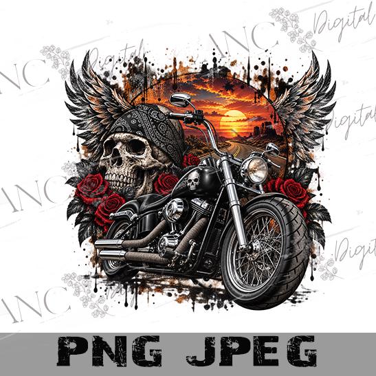 Biker Sublimation PNG, Motorcycle Skull PNG, Motorcycle Shirt Design, Biker PNG, Skull Motorcycle Digital Download
