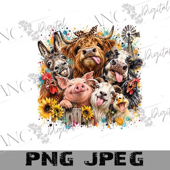 Funny Farm Animals Sublimation PNG, Crazy Farm Animal PNG, Highland Cow Pig Chicken Goat Duck Design, Farmhouse Shirt PNG, Digital Download