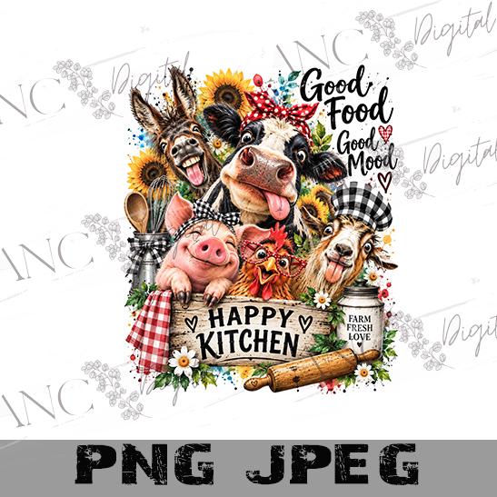 Crazy Farm Animals Sublimation PNG, Funny Kitchen Towel Design, Good Food Good Mood PNG, Farmhouse Kitchen Sublimation, Farm Animal PNG