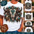 Western Cow Skull PNG, Turquoise Bull Skull Sublimation, Rodeo Western PNG, Grunge Cow Skull Digital Download