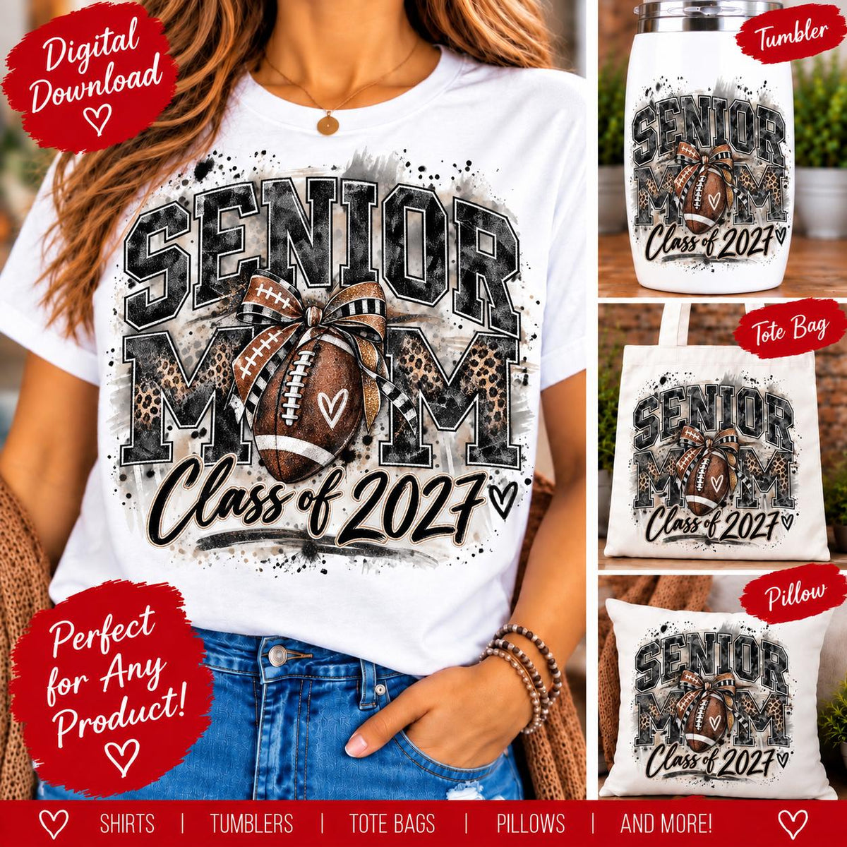 Senior Mom Football PNG, Class of 2027 Mom Shirt Design, Senior Night Football Mom Sublimation, Senior Mom Digital Download