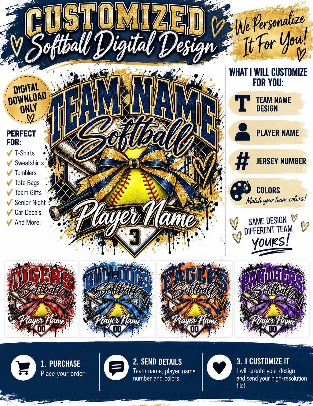Custom Softball Digital Download, Personalized Team Shirt PNG, Softball Player Name Number Design, Customized Digital Download