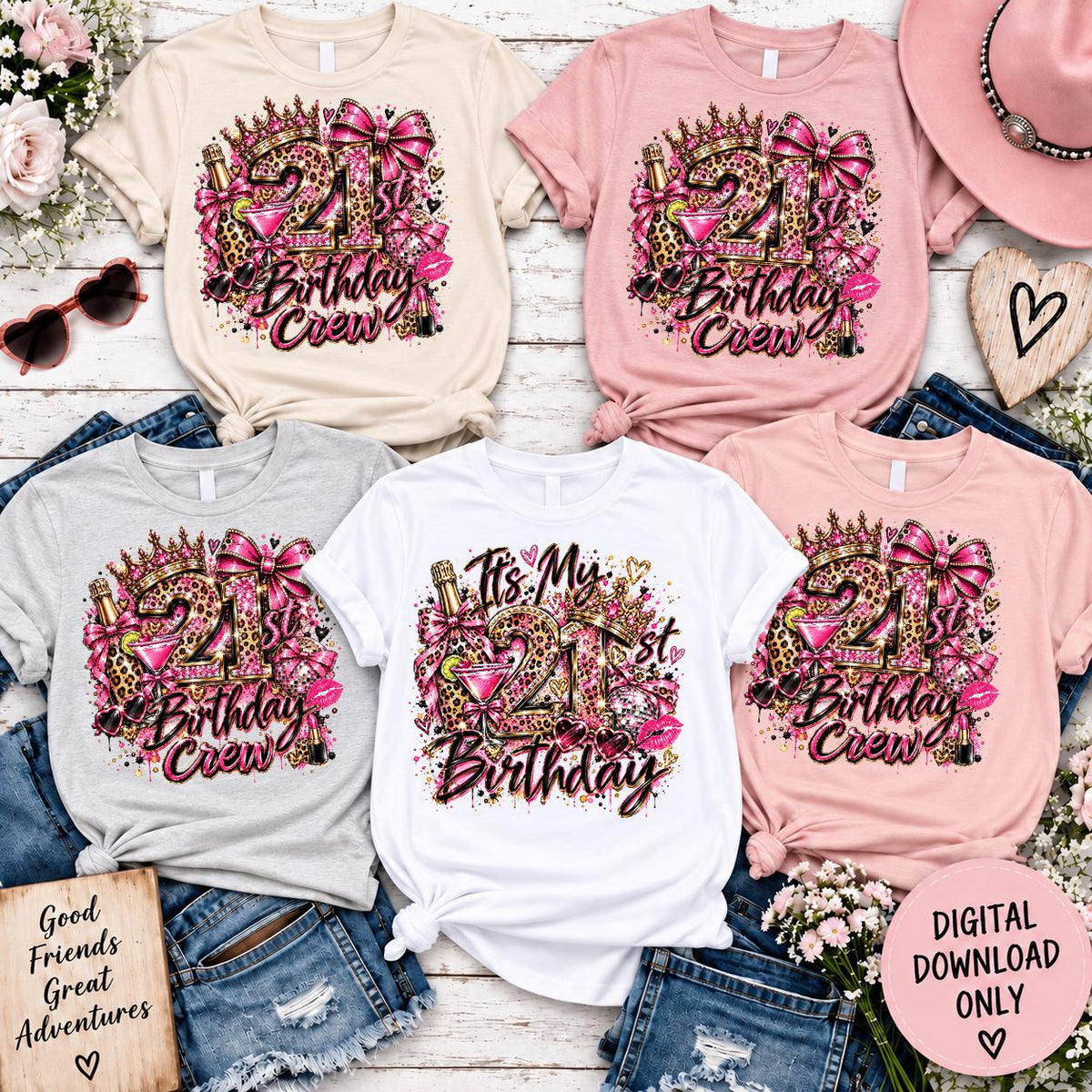 21st Birthday PNG Bundle, 21st Birthday Crew PNG, Birthday Girl Sublimation, Pink Leopard 21 PNG, Birthday Party Shirt Digital Download