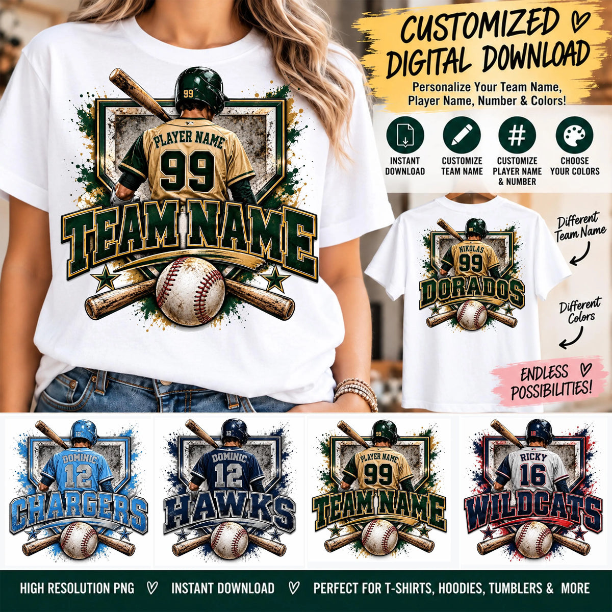 Custom Baseball Digital Design | Personalized Baseball PNG | Team Name Player Name Number | Baseball Sublimation Design