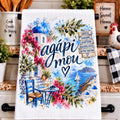 Agápi Mou Sublimation PNG, Greek Love Design, Greece Kitchen Towel PNG, Santorini Sublimation, Mediterranean Digital Download