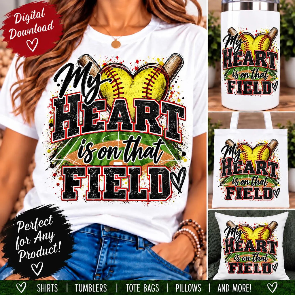 My Heart Is on That Field Softball PNG | Softball Mom Sublimation Design | Softball Heart PNG | Game Day Digital Download | Sports Mom PNG