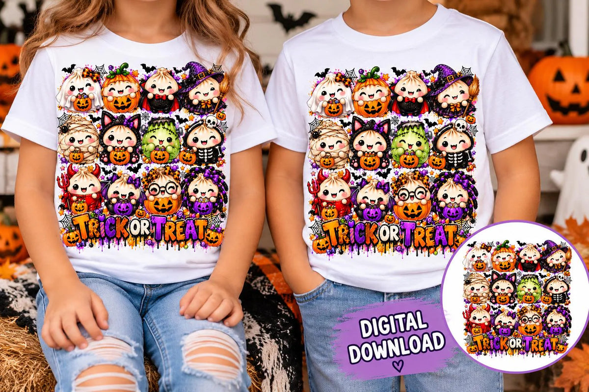 Halloween Squishy Dumplings PNG, Trick or Treat Sublimation Design, Cute Kids Halloween PNG, Kawaii Dumpling Digital Download
