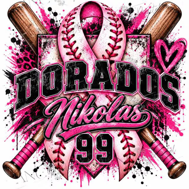 Custom Baseball Breast Cancer Awareness PNG, Personalized Team Name Player Name Number, Pink Ribbon Baseball Sublimation Design